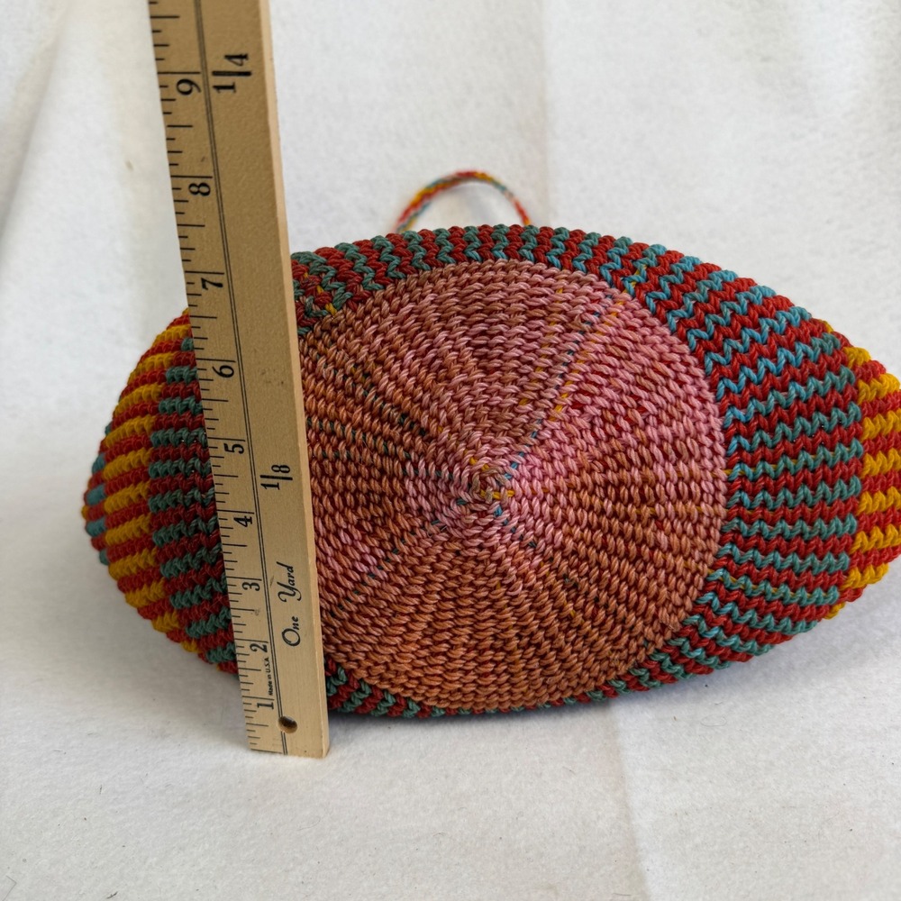 Boho Woven Straw Tote Bag Multi Color Striped Beach Shoulder Bag Summer Purse - Picture 9 of 9